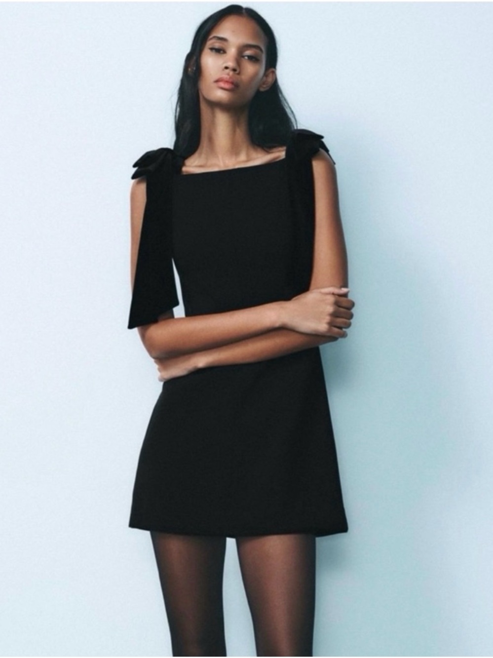 Zara Black Tie-Shoulder Mini Dress